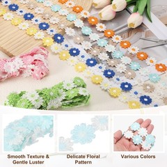 5 Yards 1 Inch Wide Delicate Floral Edge Lace Trim, Blue-White