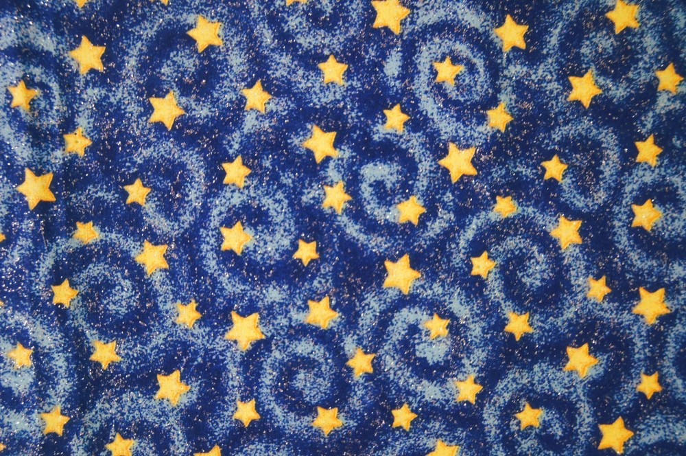 Yellow Stars on Blue Swirls Cotton Quilting Fabric Piece 24″ X 36″