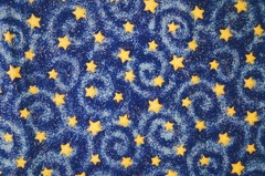 Yellow Stars on Blue Swirls Cotton Quilting Fabric Piece 24″ X 36″