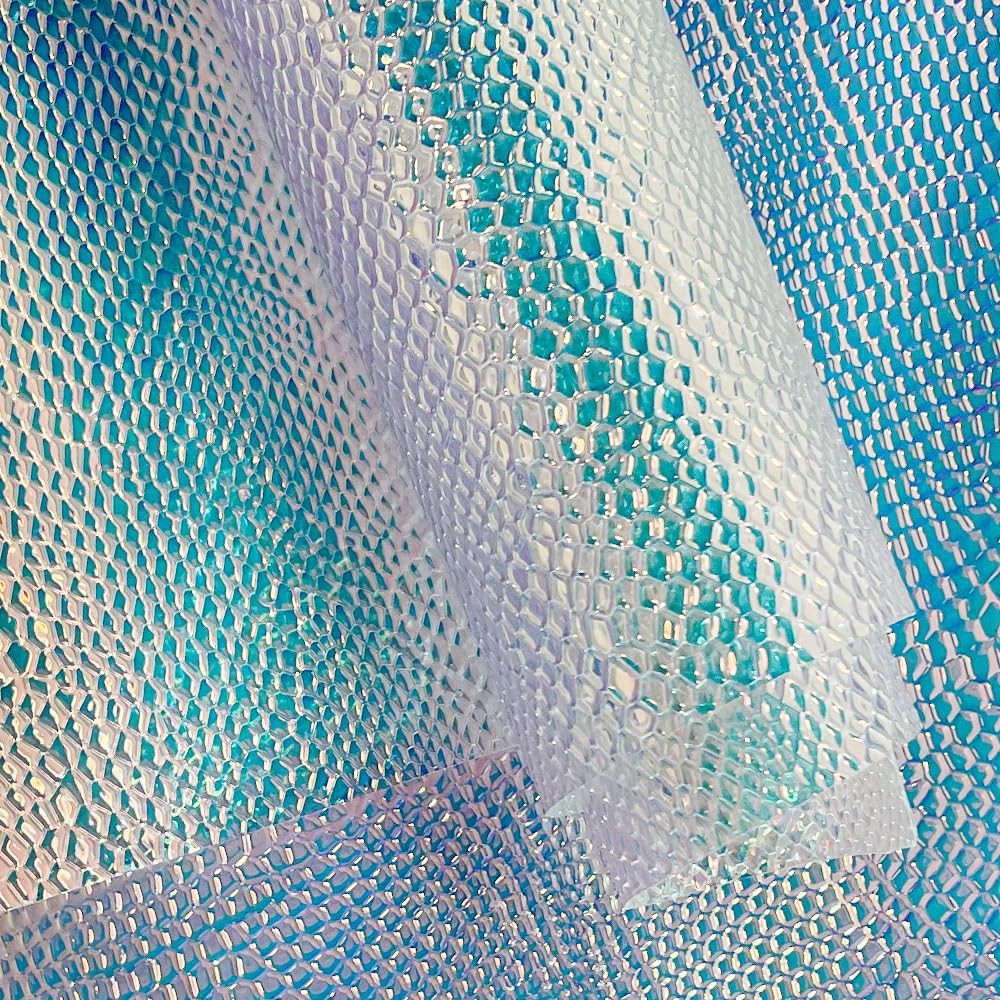 | Iridescent Transparent Embossed Vinyl Holographic Blue Clear PVC Vinyl Craf…