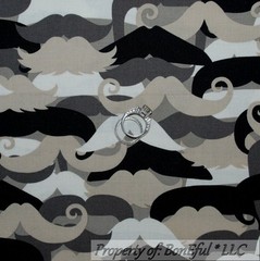 BonEful Fabric FQ Cotton Quilt Black White B&W Gray Tan Men Mustache Swirl Print