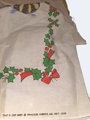 Unfinished Vintage Christmas Baby Blanket Panel Woodland Animals Tree Print 48″x