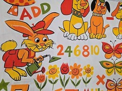 Vtg House ‘N Home Fabrics Children’s Novelty Fabric 1.1 Yd Math Theme Dogs Frogs