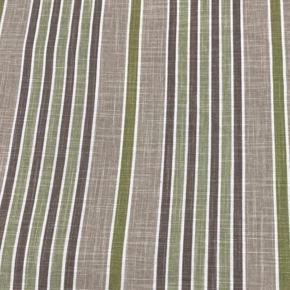 2010 Microfibres Linen Blend Green Brown Cream Stripe Upholstery Fabric BTY #13