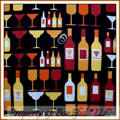 BonEful Fabric FQ Cotton Quilt VTG Food Wine Red Bottle Glass Bar Cheers Wedding