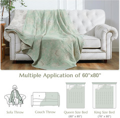 Reversible Boho 100% Cotton Muslin Twin Blanket – Floral Green & Beige 60×80