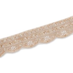 Beaded Fabric Trim 2 In Pearl Metal Cord Embroidered Sheer Scalloped Mesh 4.9 Yd