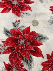 Kaufman Holiday Flourish Red Poinsettia White Christmas Metallic Cotton Fabric