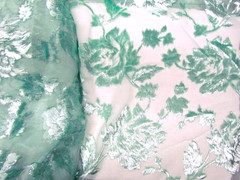 Light Green floral Velvet Burnout on chiffon Fabric By the Yard 48″ W