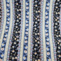Brushed ITY Border Stripe Floral Black/Blue/Cream 60″ Fashion Fabric by the Yard
