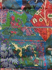 Vintage Rayon Fabric Indian Pictorial Pichwai Krishna Colorful 3.4 Yards