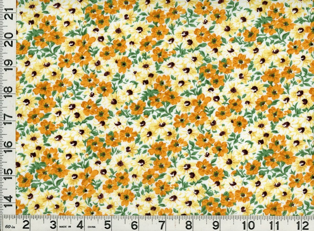 Yellow & Dark Gold Flowers on White Quilting & Sewing Fabric by Yard #321