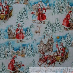BonEful Fabric FQ Cotton Quilt VTG White Snowflake Xmas Town Scenic Santa Claus