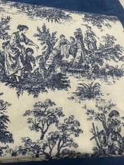 Vtg Waverly Rustic Toile Cotton 98 X 56” Retired Fabric Indigo Blue & White