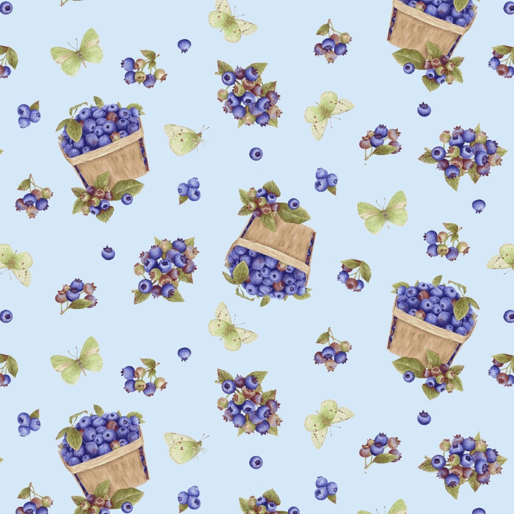 Berrylicious Tossed Baskets and Berries Cotton Fabric