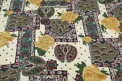 2Y x 60″ Vintage 80s 90s Rayon Paisley Floral Rose Fabric Maximalist Ornate Bold