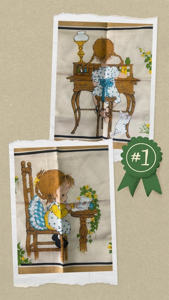 Sweet Generic 1970’s Girl Characters Fabric Pillow Panel Writing Letter Desk VTG
