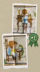 Sweet Generic 1970’s Girl Characters Fabric Pillow Panel Writing Letter Desk VTG