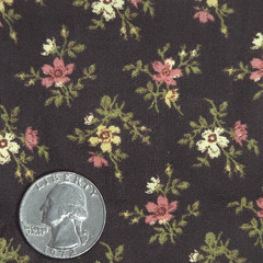 VTG Calico Ditsy Tiny Flowers Pink Cream Green On Brown Cotton Fabric BTY Granny