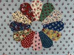 VTG Concord CHEATER QUILT 5 YD Blue Cottagecore Fabric Calico Dresden Plate