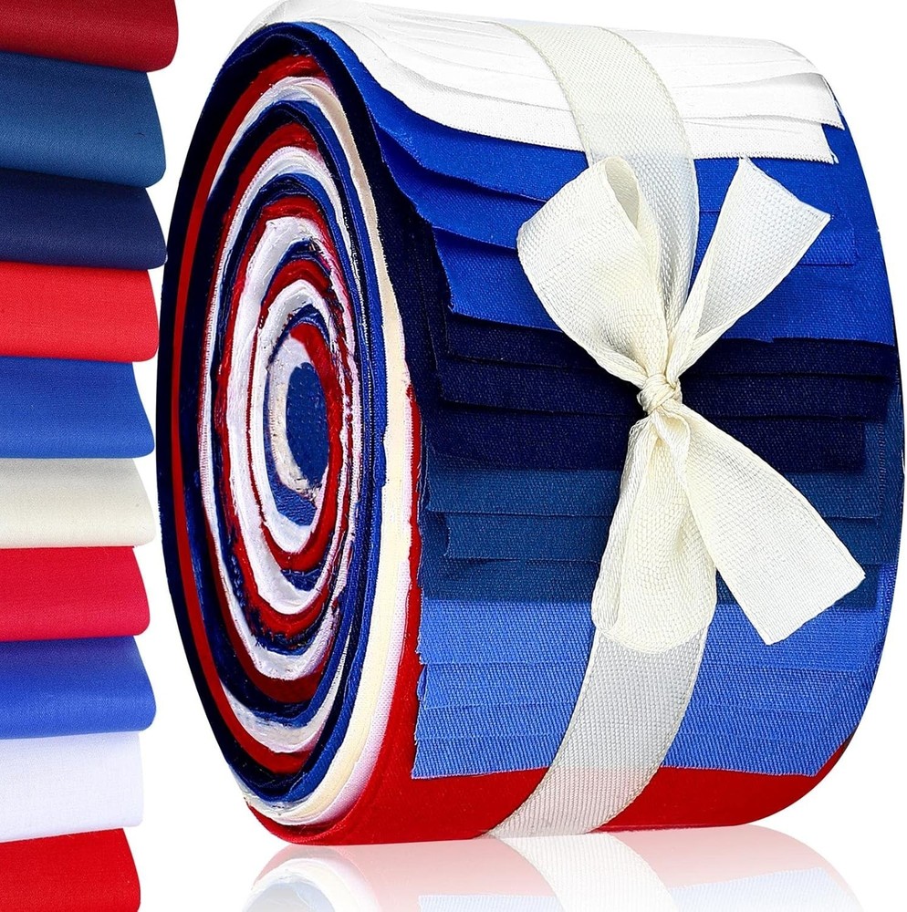 40 Pcs Patriotic Fabric Red White Blue Jelly Fabric for Quilting Patriotic Qu