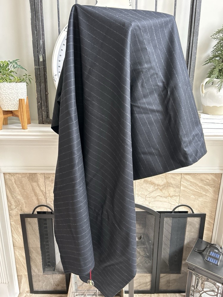 UNMARKED flannel wool fabric bolt dark blue w/ pinstripes 5 ft x 8.5 ft