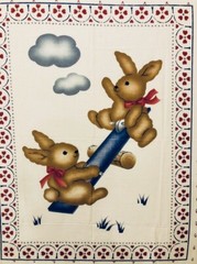 VTG ‘80’s Countrycore Tetter Totter Bunnies Crib Quilt Panel Princess Fabrics