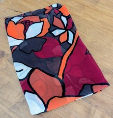 Brown, Orange, Red Mod Floral Chiffon Apparel Fabric Remnant – 1 Yards x 58″