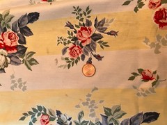 Floral Stripe Fabric 97” X 61” Yellow Cream Stripe Roses Flowers Defect Read