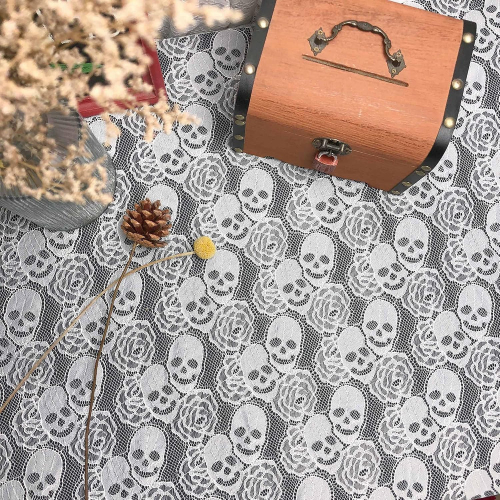 White Skull Lace Fabric, 60 * 36 Inches Solid Fabric Lace, 1 Yard Floral Wedd…