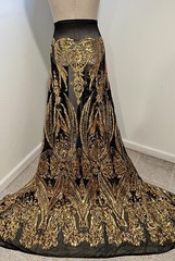 Black Gold 4way stretch sequin Lace fabric 50” Width Sold By The Yard