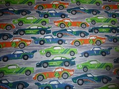 Race Cars on Grey Cotton Fabric – 15 INCHES WIDE and 36 INCHES LONG
