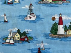 2 Yds x 44” Nautical Sailboats Lighthouses Fabric Traditions Cotton