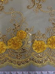 Ryleigh BRIGHT YELLOW 3D Floral Embroidery with Foil & Sequins on Mesh Lace Fab