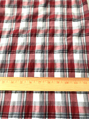 Red & gray woven plaid polyester blend fabric 45″ x 56″slight sheen