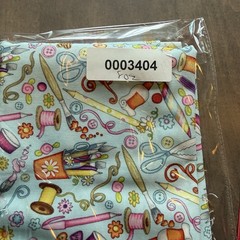 Beth Logan Blue Sewing Craft Art Sewing Theme Screen Print Fabric 43″ x 46″ NOS
