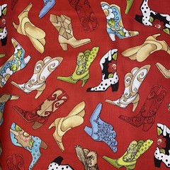 Bootery Cowgirl Boots On Red Loralie Harris 1/2 Yard Cotton Fabric New