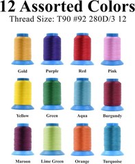 Mandala Crafts Bonded Nylon Thread 12 T90 #92 280D/3, 12 Vibrant Colors