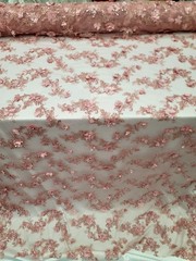 Orange Embroidery Beaded Lace Fabric Sold By The Yard Floral Flowers Scallops
