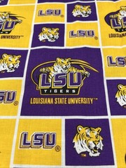 LOUISIANA STATE ( LSU )TIGERS NEW SMALL SQUARES DESIGN 1 YD PIECE 100% COTTON