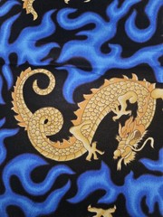 Cranston VIP Golden Dragon Oriental Blue FLAMES Cotton Fabric 2.25 Yrds X 45″ W