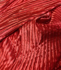 Pleated Poly-Satin Fabric Remnant Red Color L-34” (7/8 yards) x W-58”