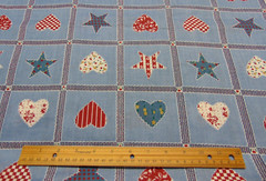 Cotton Fabric Cheater Quilt Patchwork Print Heart & Stars 1yd x 46″