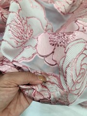 Blush Pink Metallic Floral Brocade Fabric Sold By The Yard On White Organza