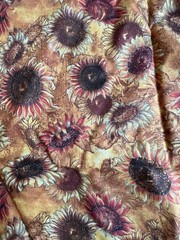 1.8 Yards Cotton Fabric 44×65” Fall Sunflowers Leslie Beck VIP Fabric. Cranston