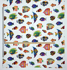 VTG VIP Cranston Tropical Aquarium Fish Bright On White Cotton Fabric 2 YD x 45″