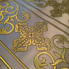 Platinum Gold Brocade Fabric With Cross Damask For Liturgical Use And Decor
