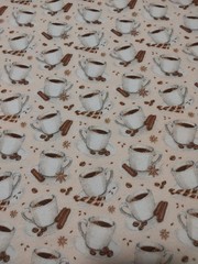 FLANNEL- 1 yd 18″ (54″) x 40″- Coffee Cups & Cinnamon Sticks – Joanns – Washed