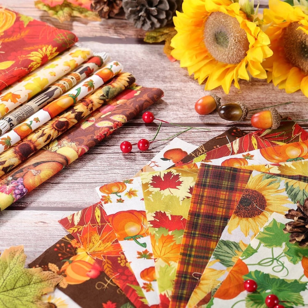 70pcs 10″ Cotton Quilting Fabric Squares Bundle Autumn Fall Pumpkin Sunflower