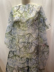 100% Silk Organza Print Abstract Floral Blue Sage Green Fabric By The Yard 44″W